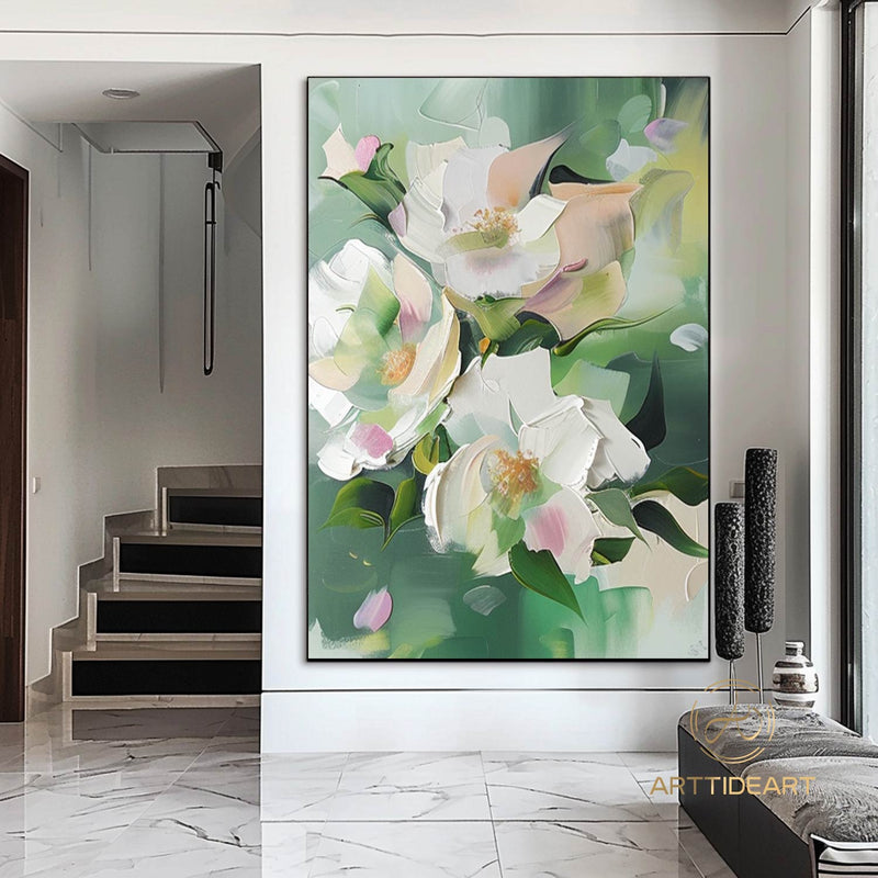 Original Floral Abstract Oil Painting 3D Textured Wall Art Colorful Modern Canvas Art Large Customizable Flower Painting Living Room Decor