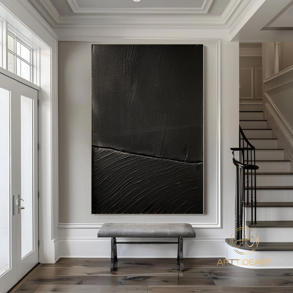 Black Textured Wall Art Black Minimalist Painting Black 3D Textured Painting Wabi Sabi Wall Art Modern Contemporary Minimalist Wall Art