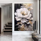 Abstract White Flower Oil Painting on Canvas, Large Wall Art, Original Floral Painting,Minimalist Art,Custom Painting,Living Room Decor Gift