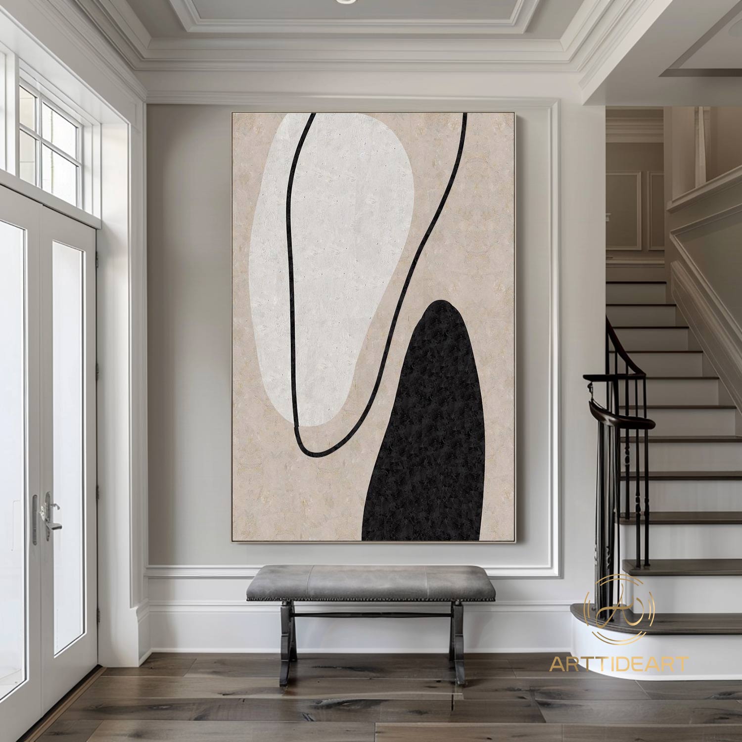 Oversized Abstract Painting Minimalism Art Canvas on Living Room Decor Wall Art White Abstract Beige Modern Indoor Neutral Decor Painting