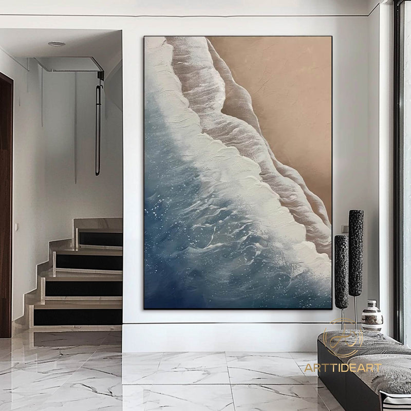 Original Ocean Wave Oil Painting On Canvas Abstract Minimalist Painting Ocean Textured Art Custom Blue Sea Wall Art Living Room Decor Gift