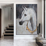 Horse painting,Horse art,Oversize Horse Painting,Original white horse large painting, Hand Made Wall Art ,Oil Painting,Acrylic painting