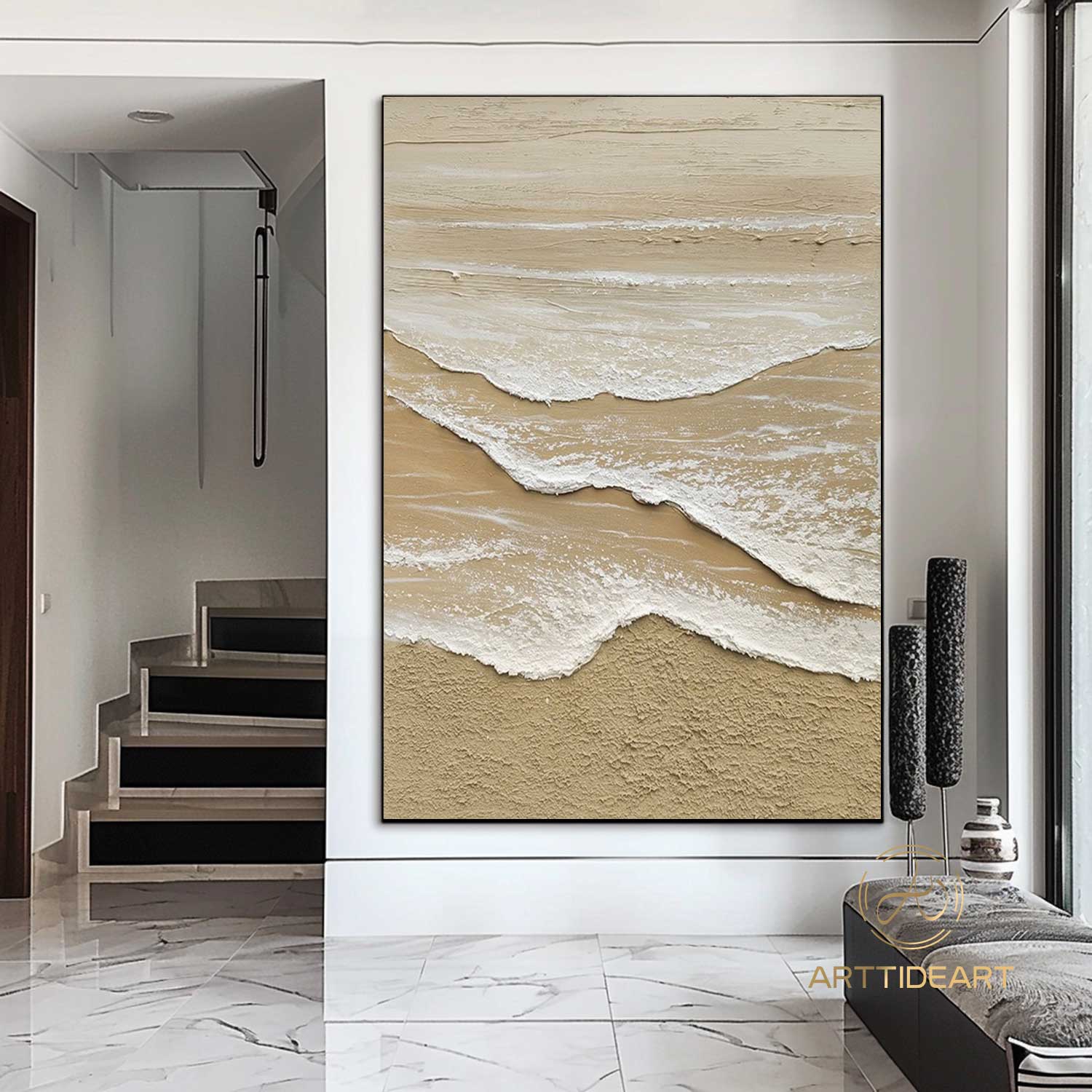 White ocean wave textured painting,sea beach painting,white textured abstract painting,ocean painting,ocean wave landscape painting