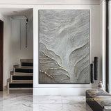 Grey and White Abstract Wall Art Large Grey 3D Texture Painting on Canvas Modern Abstract Painting Gold Texture Wall Art Modern Wall Decor