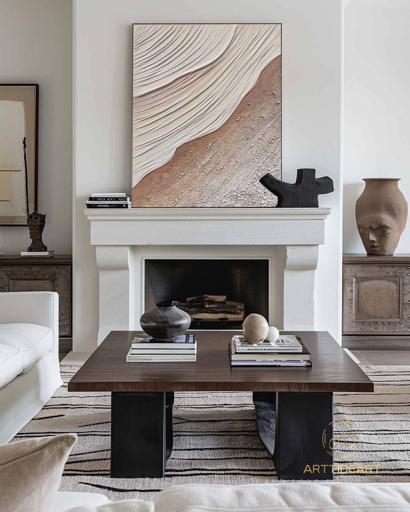 Minimalist Beach Oil Painting on Canvas Abstract Large Wall Art Custom Painting Original Texture Ocean Wall Decor Modern Living Room Art