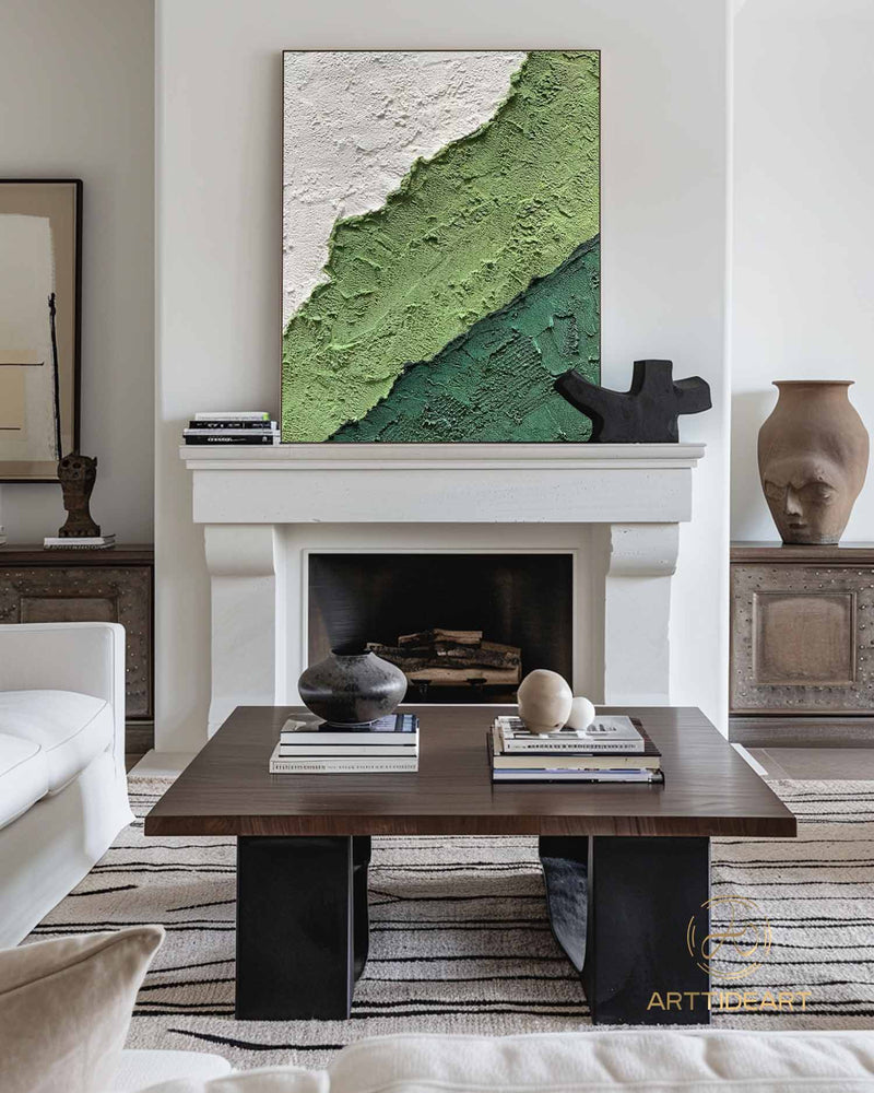 Green 3D Textured Painting Large Green Abstract Painting Green Minimalist Painting Green Wall Painting Green Wall Art Green Wall Decor