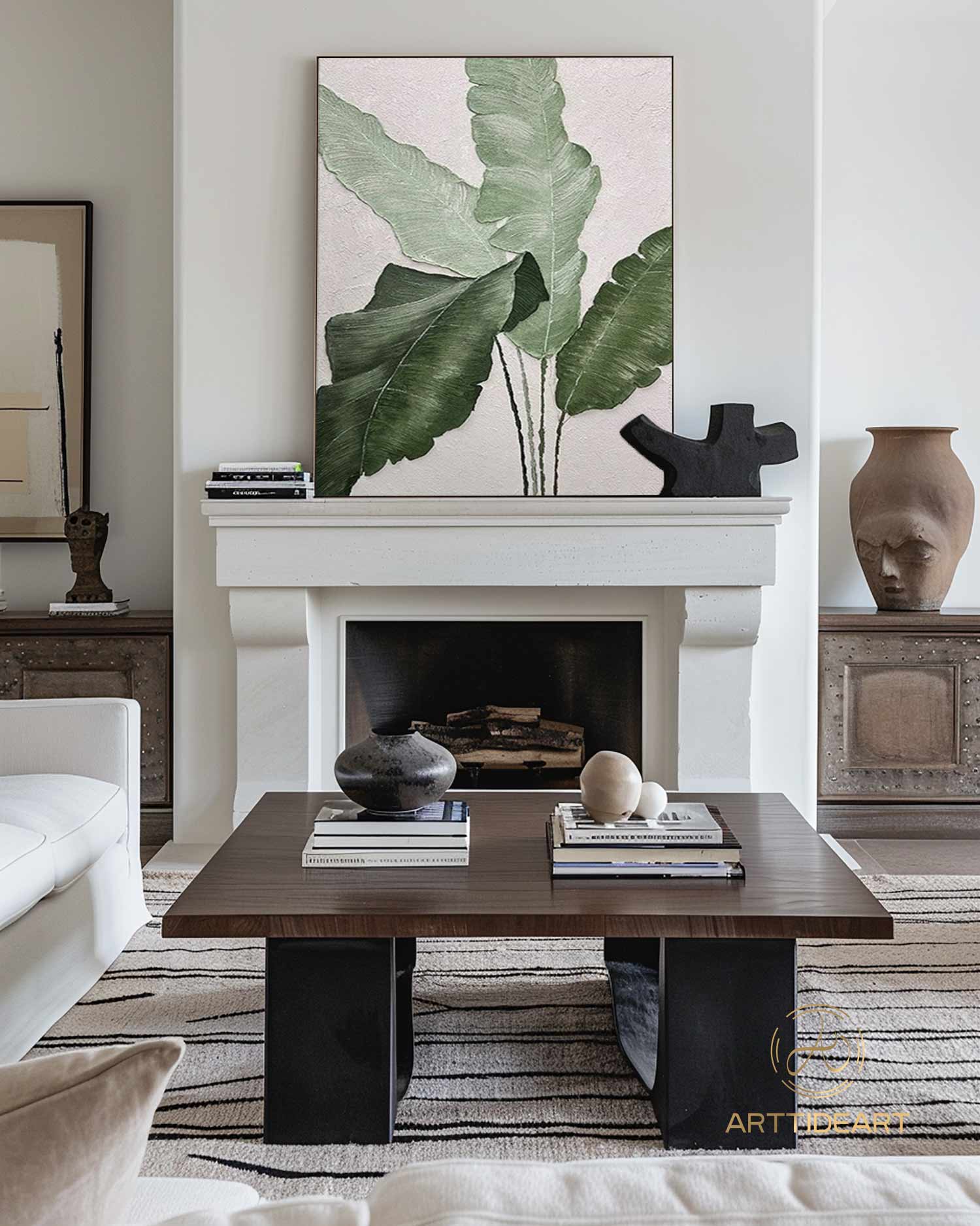 Original large canvas wall art leaves,green painting,large wall art,tropical art,green wall art,textured art,plant wall pictures