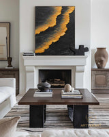 Wabi-Sabi Wall Art Large Ocean Waves Abstract Painting Black Orange Painting Heavy Texture Painting Hand-painted Abstract Art