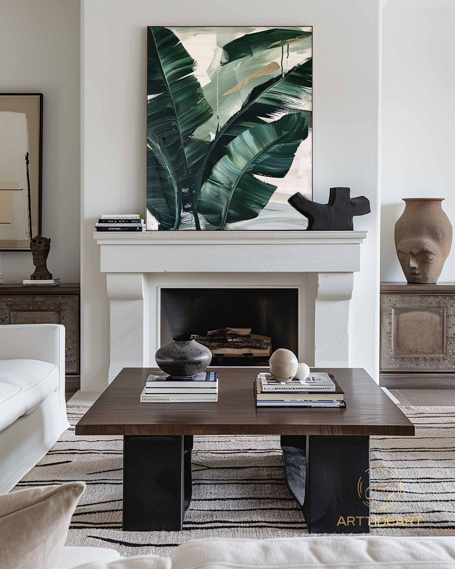 Modern Banana Leaf Canvas Oil Painting, 100% hand-painted custom artwork, landscape botanical paintings, living room wall decor fashionable