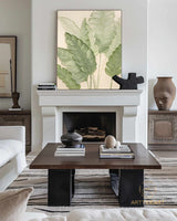Organic-Style Tree Leaf Painting 3D Textured Art Banana Leaf Botanical Wall Art Abstract Painting Beige Green Original Plants Painting