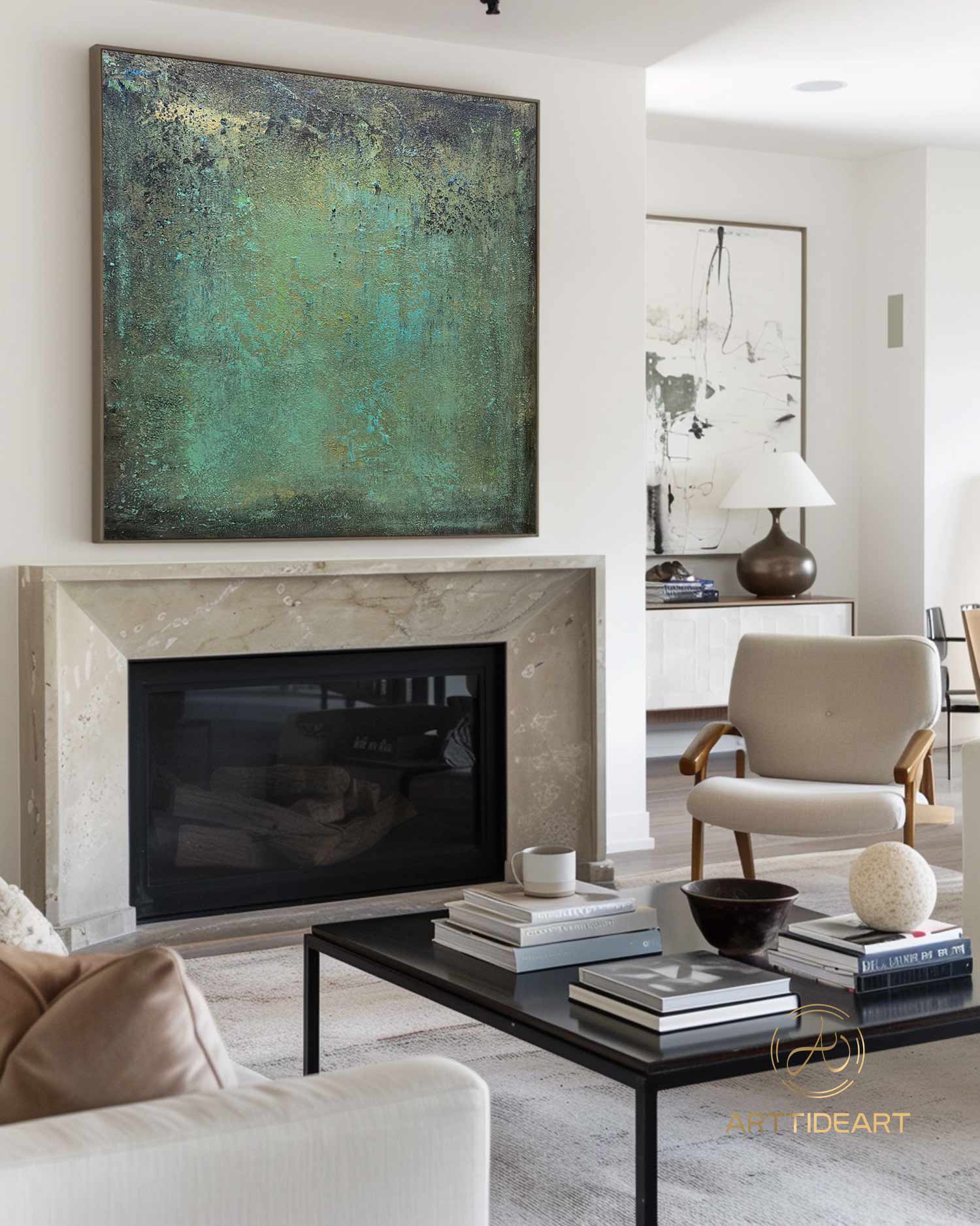 Green minimalism painting green wall art green canvas painting green abstract art green canvas wall art Large green abstract painting