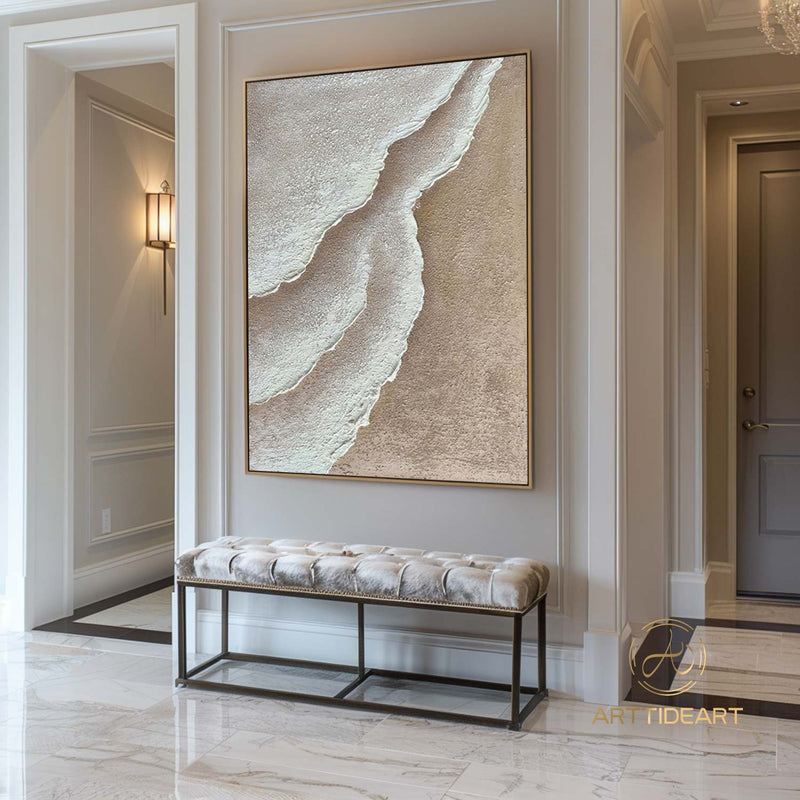 3D Minimalist Ocean Painting on Canvas Textured Wall Art Earth Tone Waves Art Wabi-Sabi Wall Art Living Room Painting Fashion Room Decor