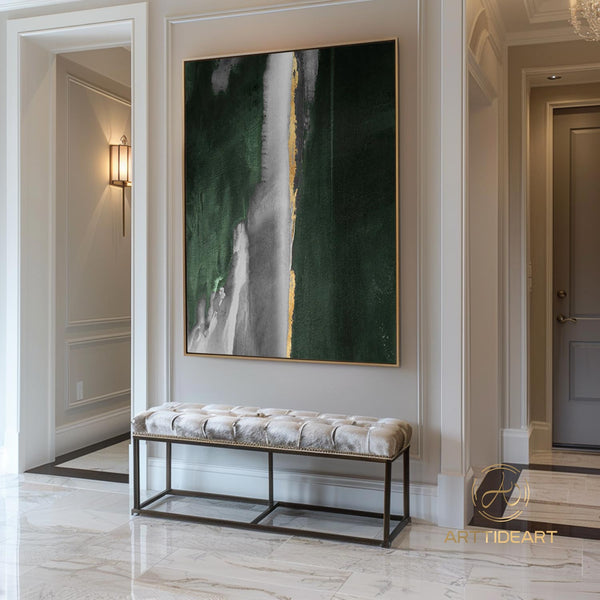 Large Modern Abstract Painting Green And Gold Canvas Abstract Art Gold Leaf Acrylic Painting Big Canvas Painting Contemporary Canvas Art