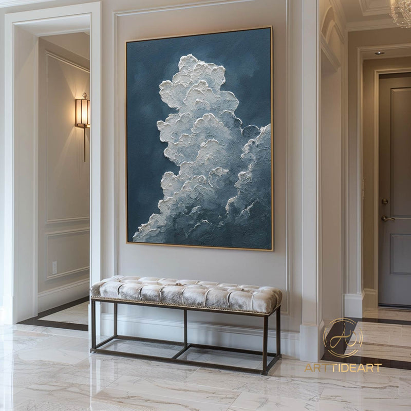 Original white cloud wall art blue wall art abstract art painting minimalist wall art Indigo art blue sky wall art night sky painting