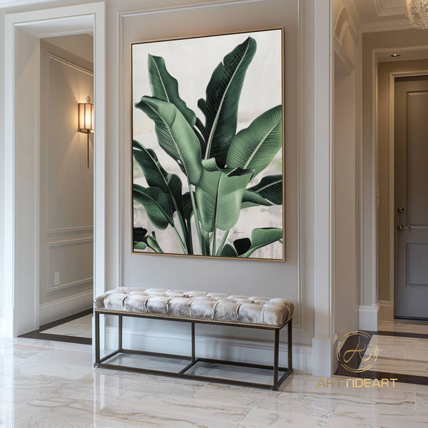 Original Abstract Banana Leaves Wall Art Painting Tropical Banana Leaf Painting Palm Painting Hand Painted Thick Texture Modern Wall Art   