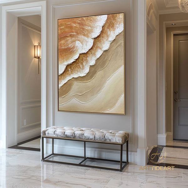 3D Minimalist Ocean Waves Art Painting Beige Texture Wall Art Heavy Texture Painting Wabi-Sabi Wall Art Neutral Wall Art Texture Wall Art