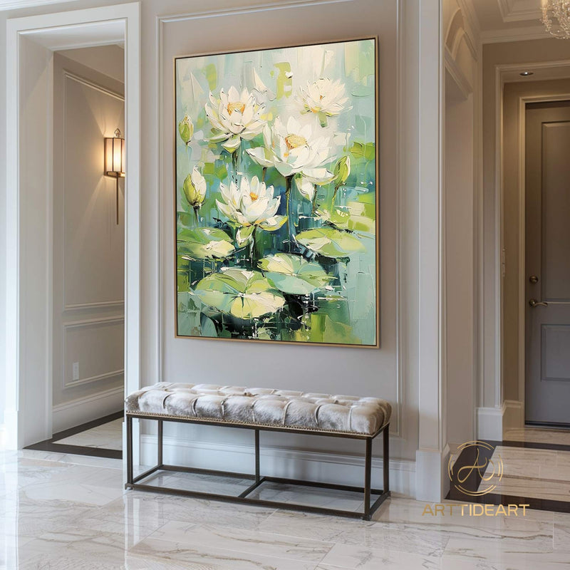 White Lotus Painting on Canvas Lotus Painting Original Abstract Painting Landscape Painting Impression Art Contemporary Art