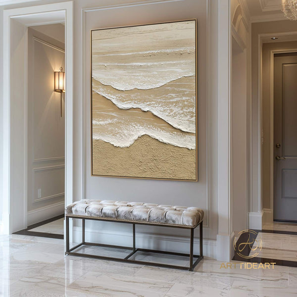 White ocean wave textured painting,sea beach painting,white textured abstract painting,ocean painting,ocean wave landscape painting