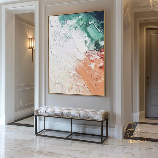 Large orange wall painting white wall art green painting beige painting blush painting 3D textured abstract art colorful painting