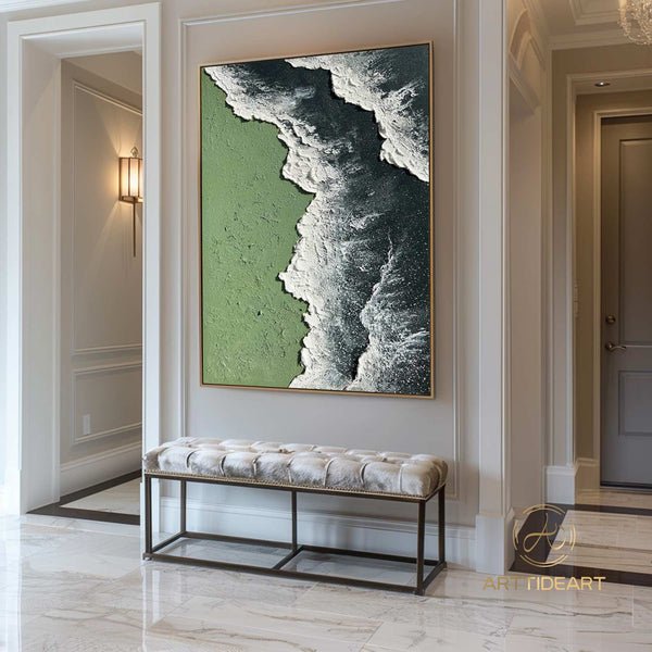 Original Ocean Wave Oil Painting On Canvas Abstract Texture Green Ocean Wave Painting Sea Wall Art Personalized Gifts Room Decor