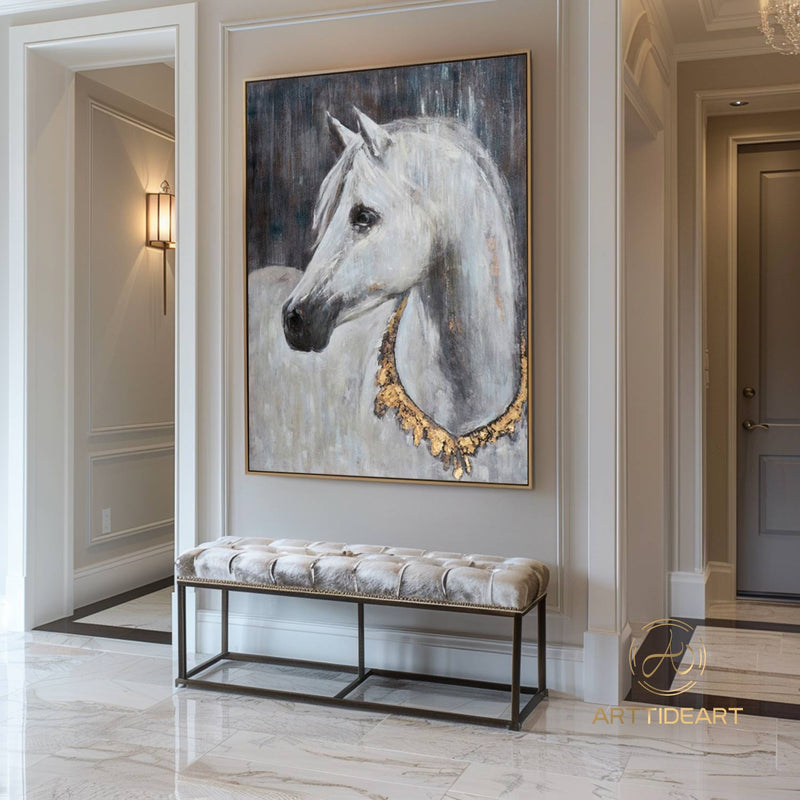 Horse painting,Horse art,Oversize Horse Painting,Original white horse large painting, Hand Made Wall Art ,Oil Painting,Acrylic painting