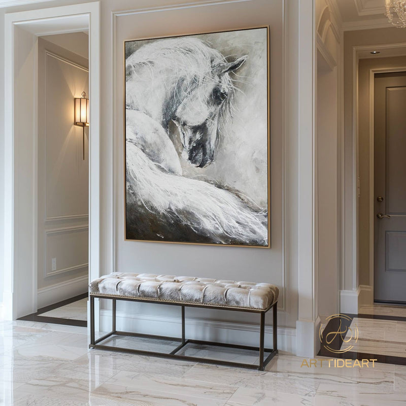 Horse painting,Horse art,Oversize Horse Painting,Original white horse large painting, Hand Made Wall Art ,Oil Painting,Acrylic painting