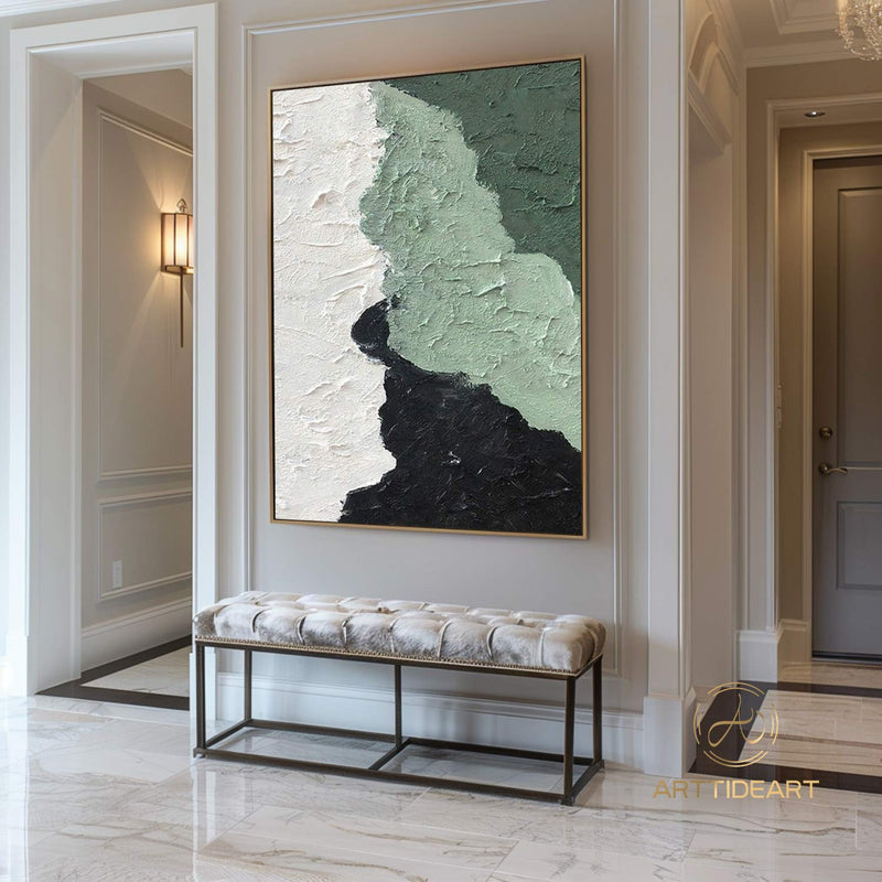 Green 3D Textured Painting 3D Minimalist painting Large White Abstract Painting White Minimalist Painting Modern abstract painting