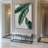 Tropical Green Leaves, 100% Handmade, Tropical Botanical, Leaf, Textured Painting, Acrylic Abstract Oil Painting, Wall Decor Living Room