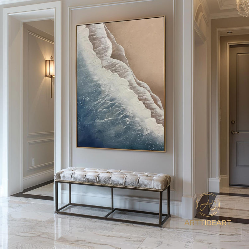 Original Ocean Wave Oil Painting On Canvas Abstract Minimalist Painting Ocean Textured Art Custom Blue Sea Wall Art Living Room Decor Gift