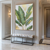 Large 3D Green abstract leaf painting,Gold texture painting, Original Green Banana Leave Oil Painting,Plant Art,Modern Living Room Decor