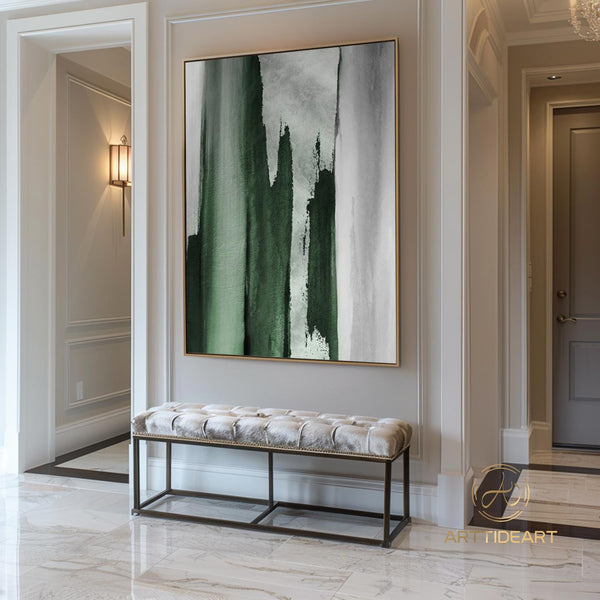 Large Green Abstract Painting Green And Grey Abstract Canvas Art Acrylic Minimalist Abstract Painting Oversized Modern Abstract Painting