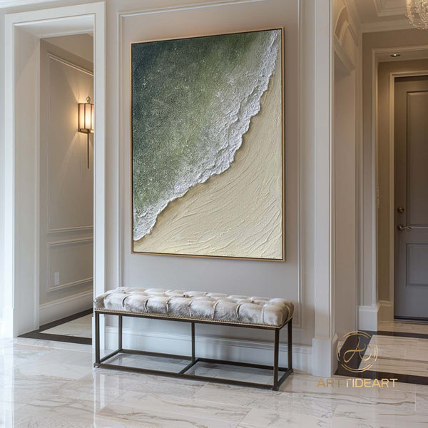 Original Sea Abstract Oil Painting,White Waves Texture Painting,Large Sky And Sea Painting,Large Ocean Canvas Painting,Living Room Art