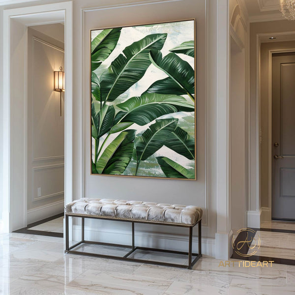 Original Abstract Banana Leaves Wall Art Painting Tropical Banana Leaf Painting Palm Painting Hand Painted Thick Texture Modern Wall Art