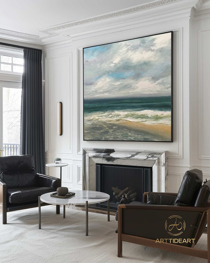 Blue Big Sea Wave Seascape Painting on Canvas Large Original Ocean Wall Art Beach Landscape Acrylic Painting Living Room Wall Art Home Decor