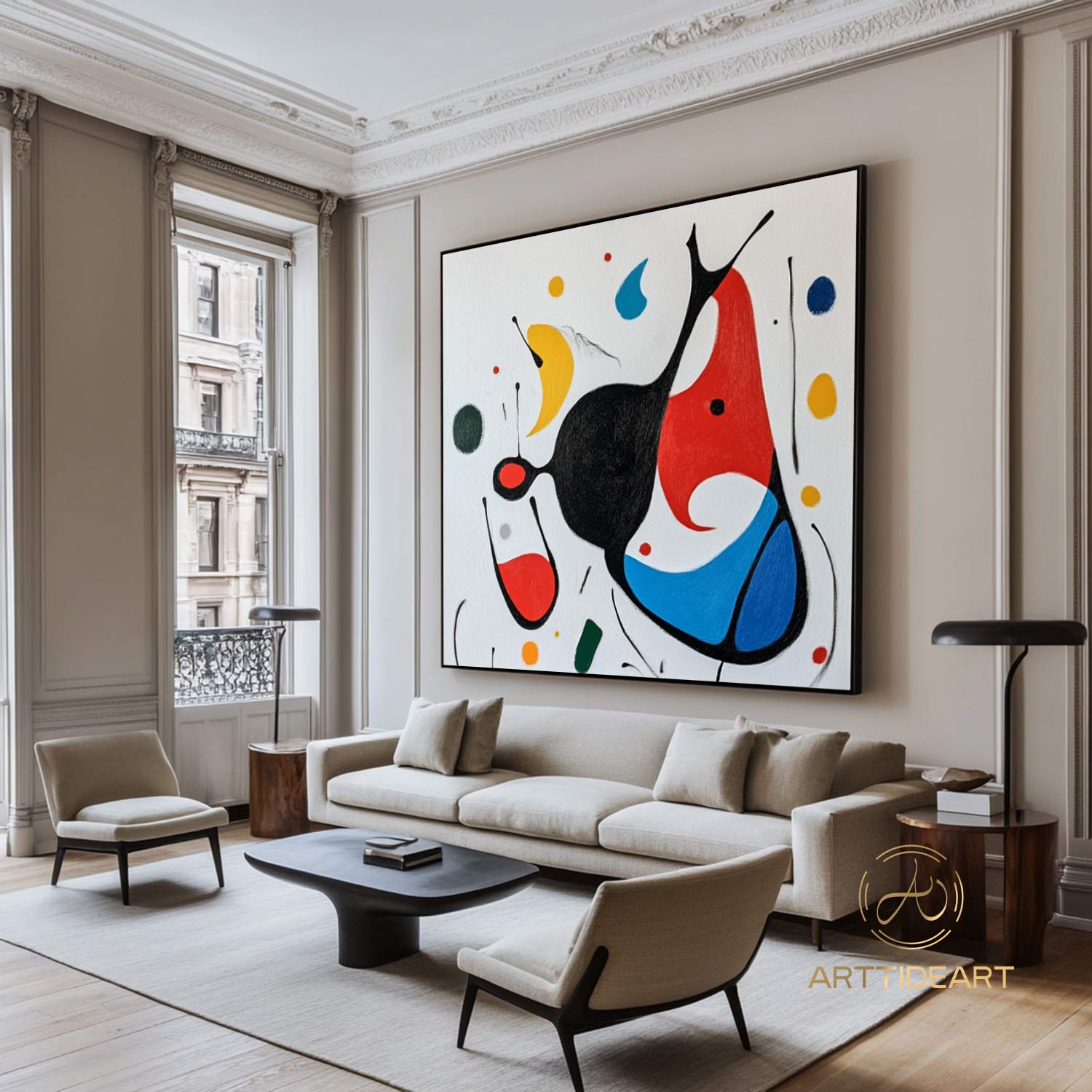 Large Abstract Colorful Painting,Abstract Colorful geometric Painting,Abstract Hand-painting Texture Colorful Wall Art Living Room Decor