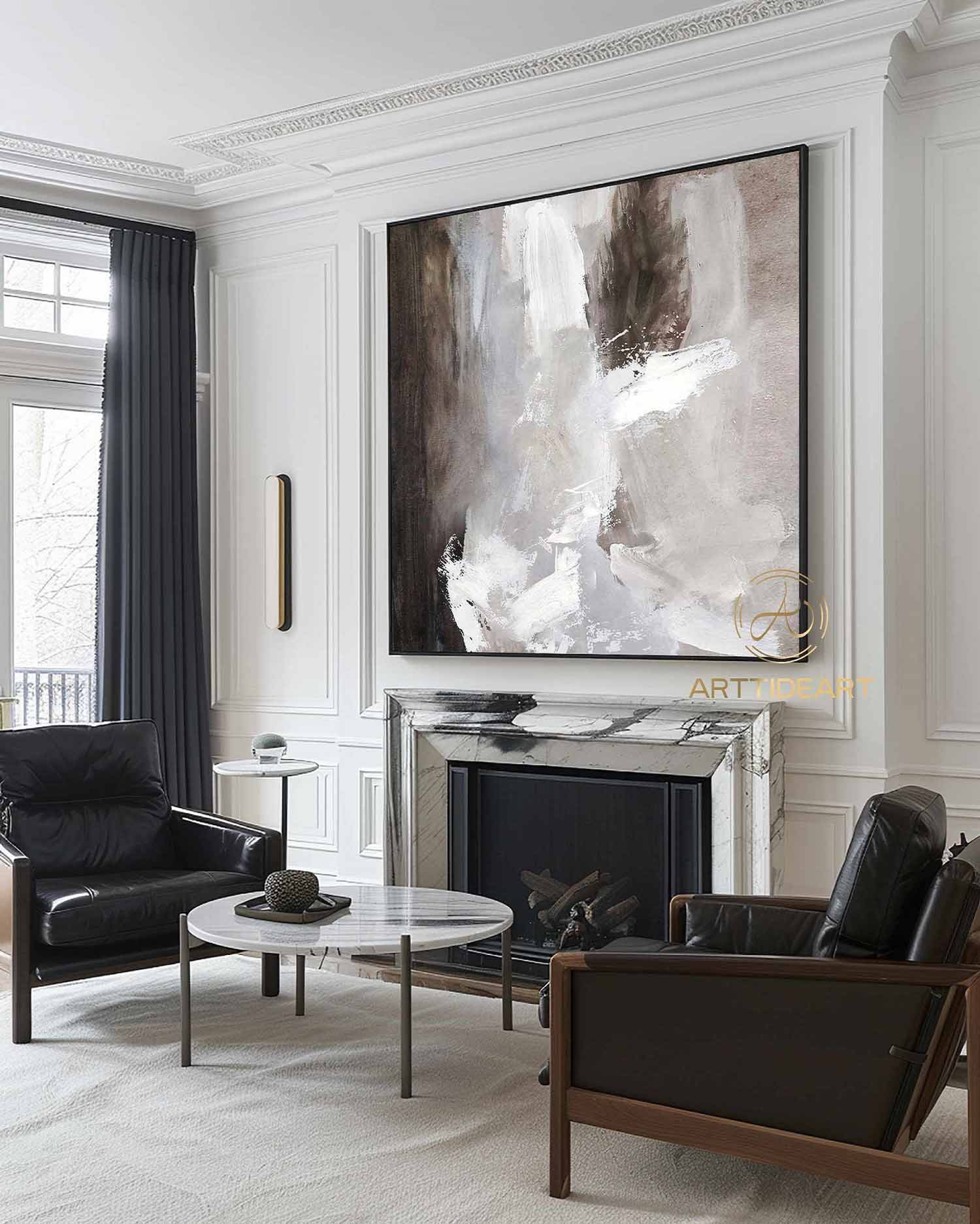 Extra Large Wall Art Abstract Brown Painting,Gray Painting,White Painting,Original Dine Room Wall Art,Landscape Painting,Painting On Canvas