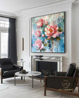 Original Roses Oil Painting On Canvas, Abstract Pink Flowers Painting, Large Wall Art, Custom Painting, Living room Wall Decor, Home Decor