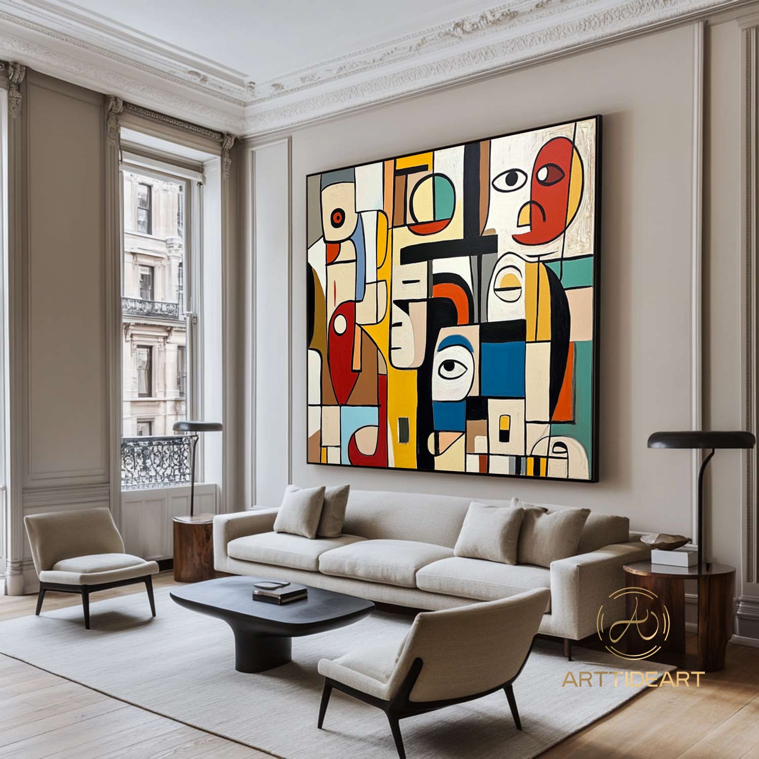 Large Abstract Colorful Painting,Abstract Colorful geometric Painting,Abstract Hand-painting Texture Colorful Wall Art Living Room Decor