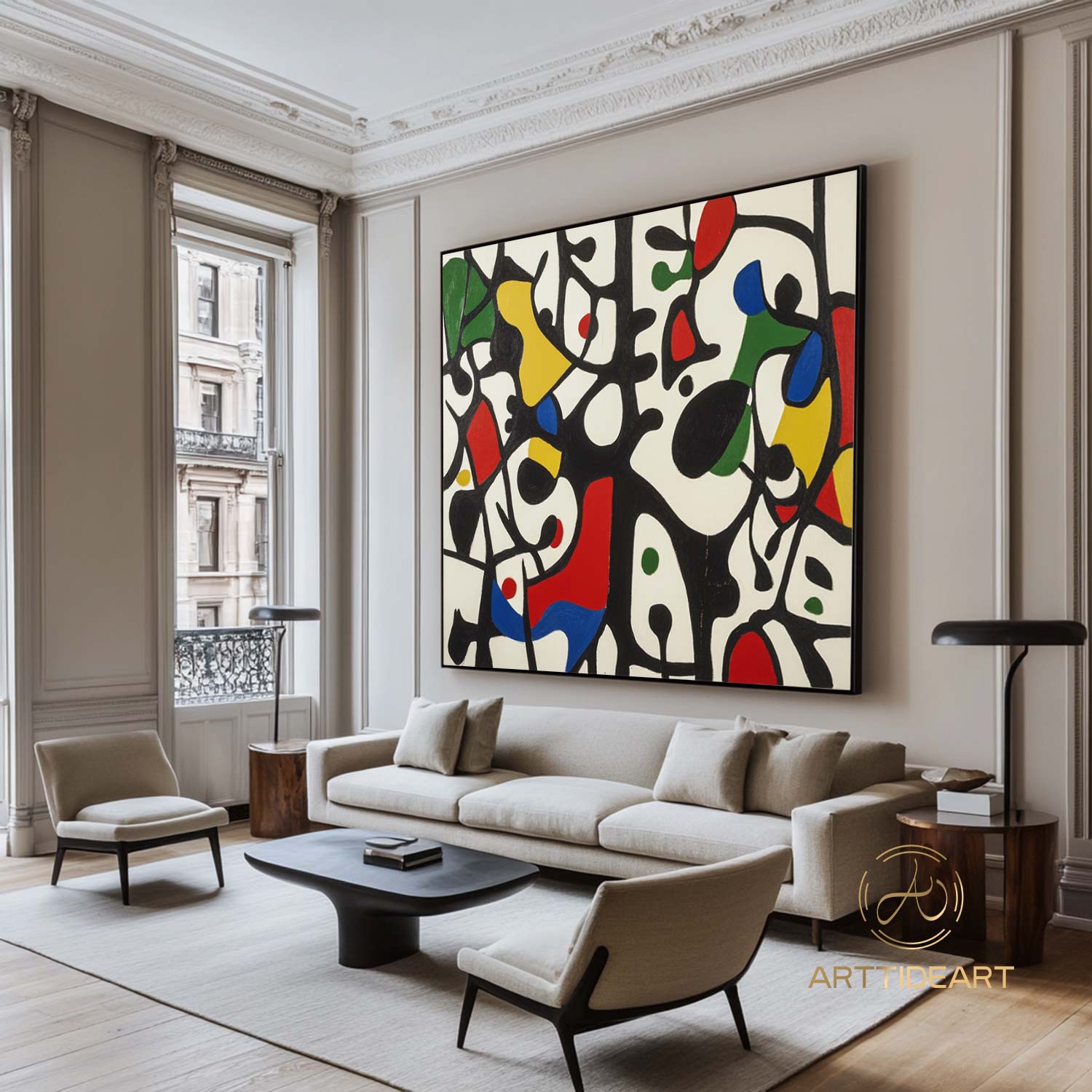 Large Abstract Colorful Painting,Abstract Colorful geometric Painting,Abstract Hand-painting Texture Colorful Wall Art Living Room Decor