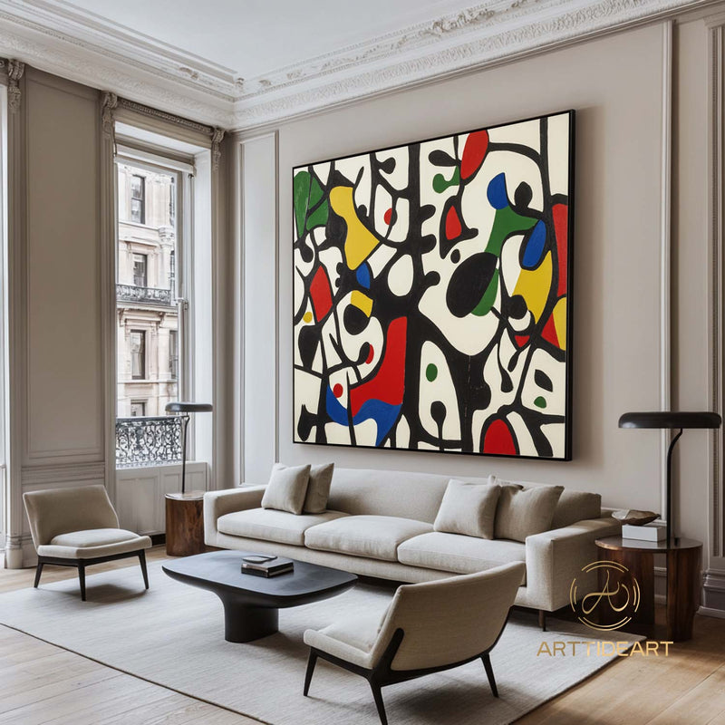 Large Abstract Colorful Painting,Abstract Colorful geometric Painting,Abstract Hand-painting Texture Colorful Wall Art Living Room Decor