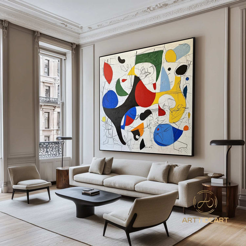 Large Abstract Colorful Painting,Abstract Colorful geometric Painting,Abstract Hand-painting Texture Colorful Wall Art Living Room Decor