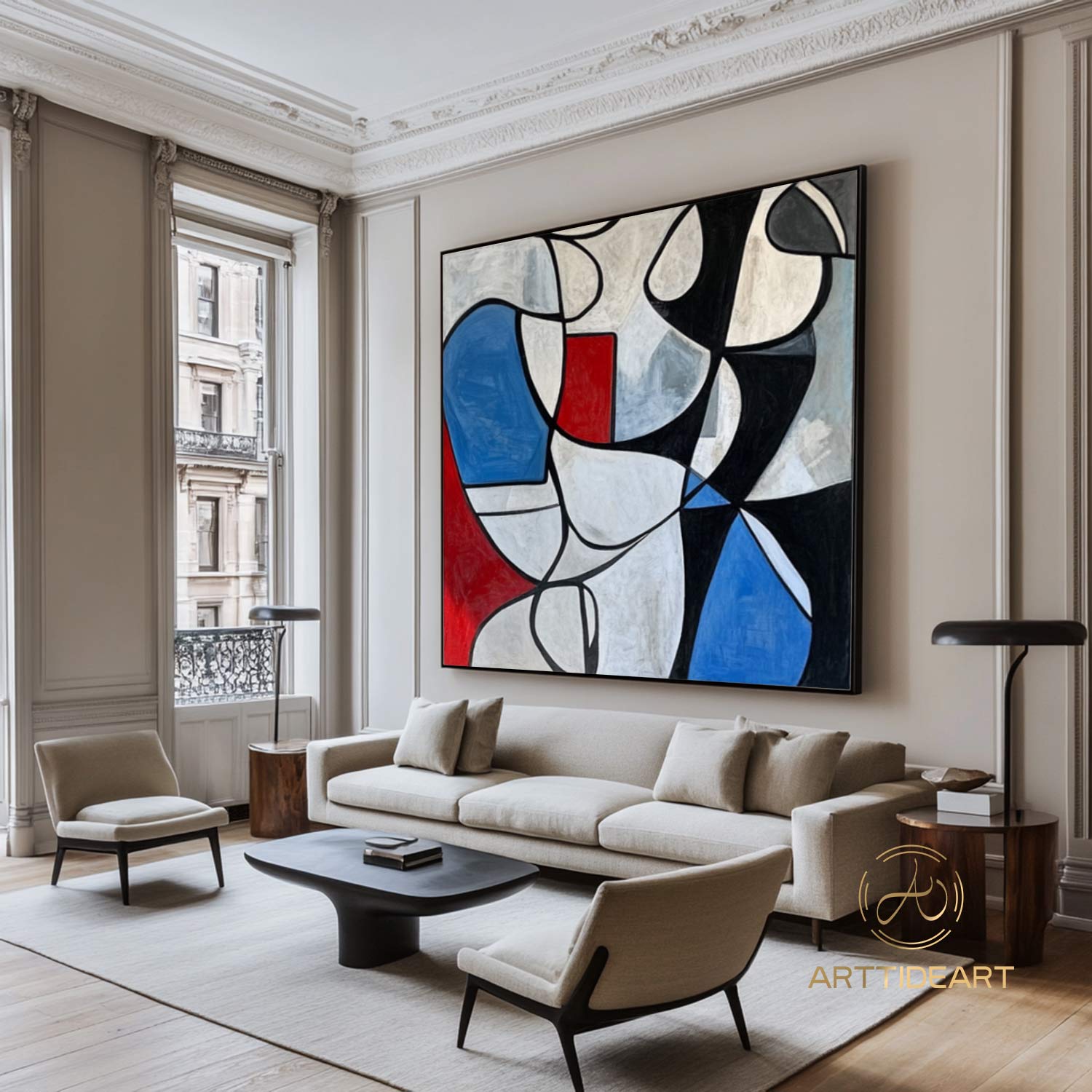 Large Abstract Colorful Painting,Abstract Colorful geometric Painting,Abstract Hand-painting Texture Colorful Wall Art Living Room Decor