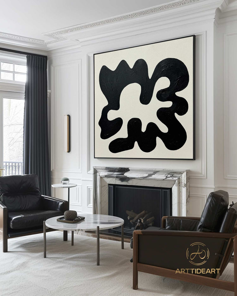 Black and White  Texture Wall Art Black White Abstract Minimalist Painting Organic Modern Canvas Art Large Black Beige Texture Painting