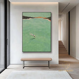 A man diving into the sea green ocean painting vintage retro painting green minimalist painting landscape painting holiday style wall art