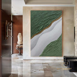 3D Ocean Wave Green Texture Oil Painting Wabi-Sabi Art Abstract Art Living Room Decor Hand-painted Modern Abstract Original Canvas painting