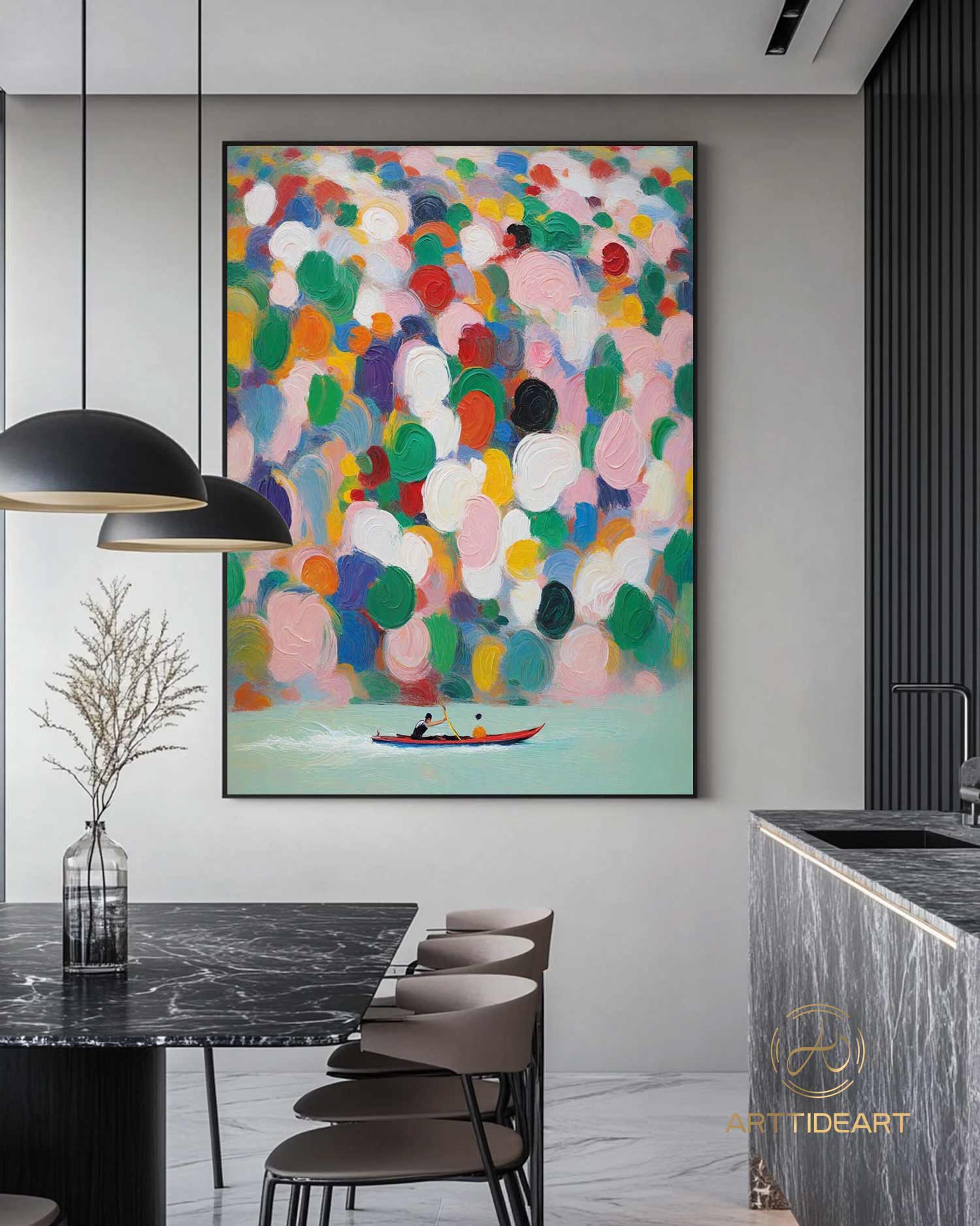 Colorful texture wall art sea wave painting colorful wall art green yellow blue abstract wall art Henri Matisse style impressionist painting