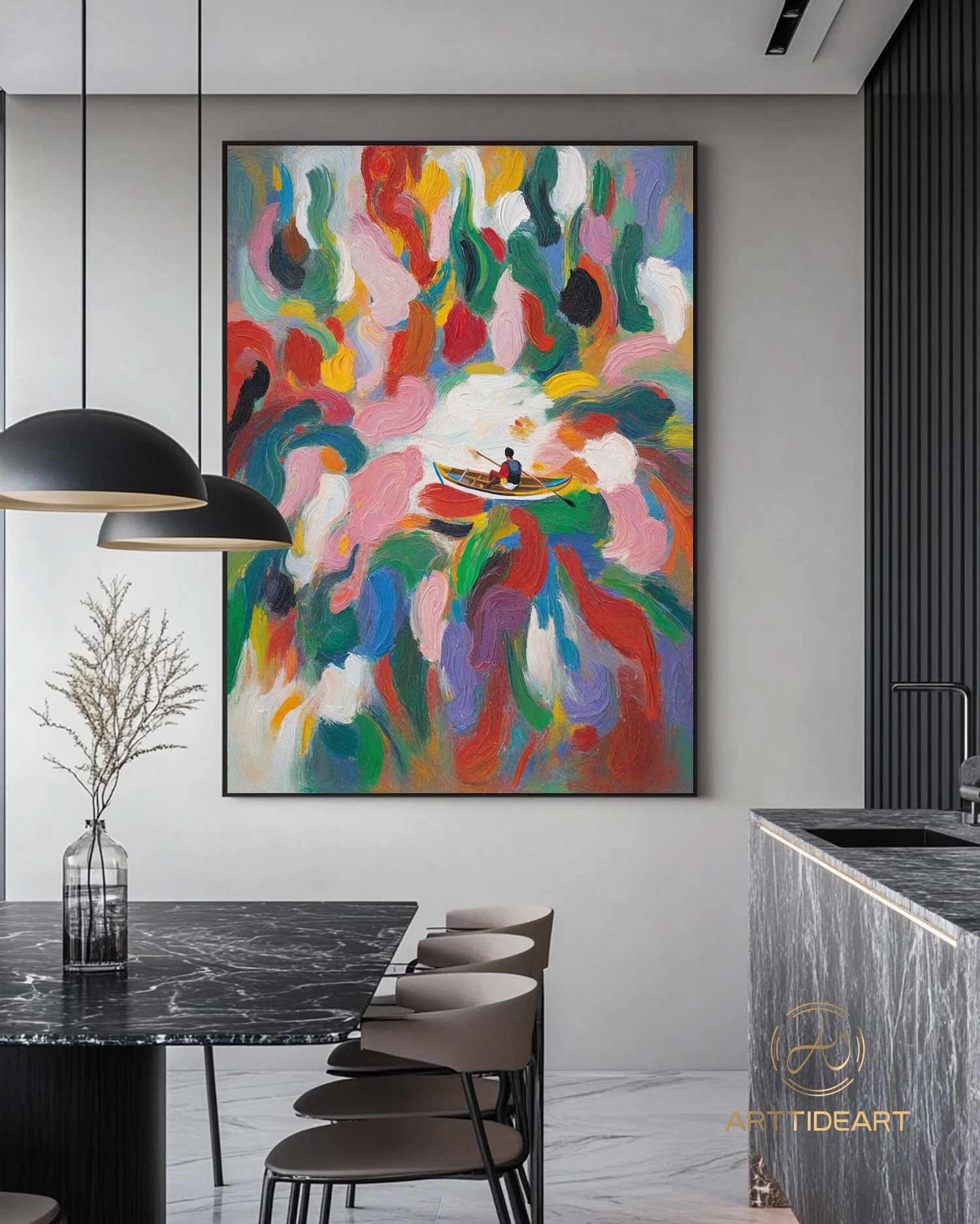 Colorful texture wall art sea wave painting colorful wall art green yellow blue abstract wall art Henri Matisse style impressionist painting