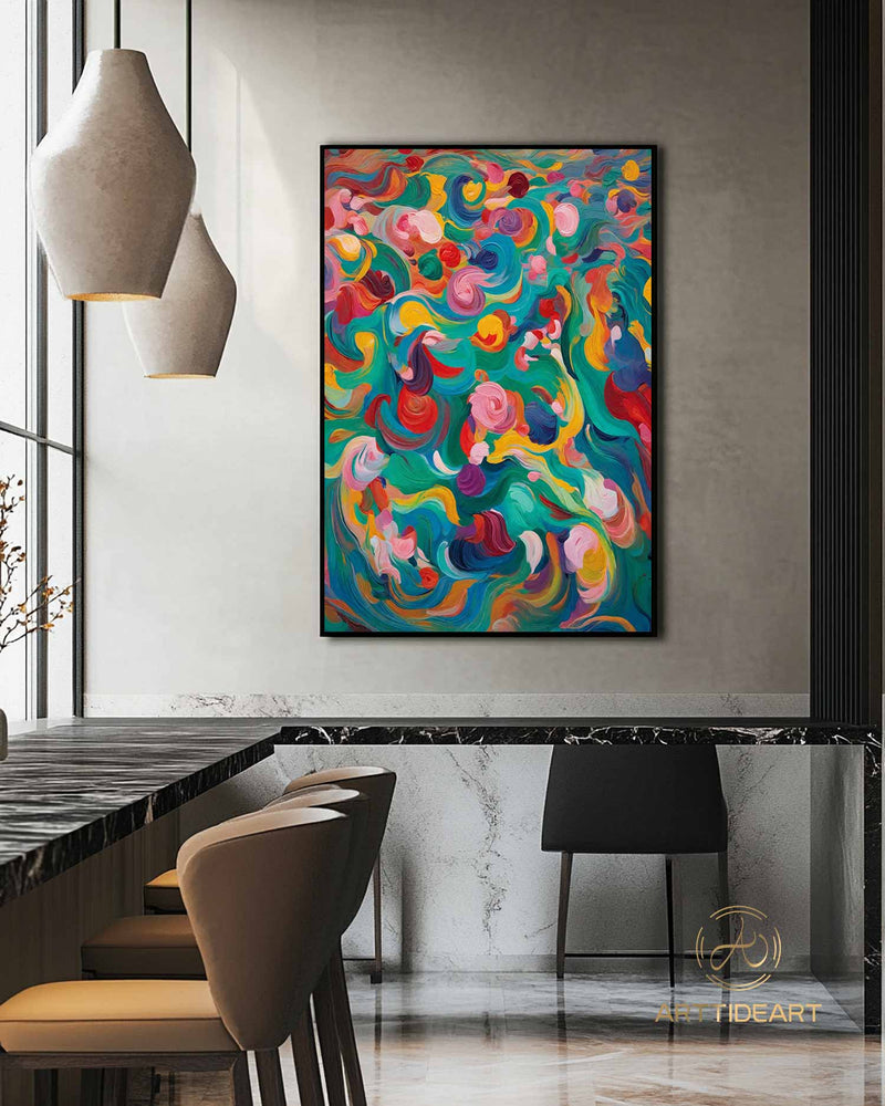 Colorful texture wall art colorful painting colorful wall art green yellow blue abstract wall art Henri Matisse style impressionist painting