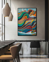 Colorful texture wall art sea wave painting colorful wall art green yellow blue abstract wall art Henri Matisse style impressionist painting