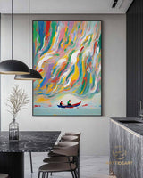 Colorful texture wall art sea wave painting colorful wall art green yellow blue abstract wall art Henri Matisse style impressionist painting